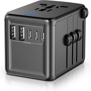 Universal Travel Adapter, 6.0A 30W 5 USB C/A Ports + 2500W AC Outlets, International Power Adapter for All USB Devices, Multi Plugs 110V 220V A/C, European Travel Plug Adapter for 200+ Countries