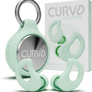 CURVD Everyday Earplugs + Case Clip Bundle, The Perfect earplug for Sleep, Travel, Noise Sensitivity/canceling + Case Clip Package Portable Waterproof Container & Silicone Sleeve for Ear Plugs(Mint)
