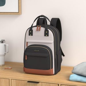 LOVEVOOK Laptop Backpack for Women with Giant Tumbler Holder Pocket,15.6 inch School College Book Bag Nurse Teacher Backpack,Waterproof Work Travel Backpack Purse Laptop Computer Bag,Beige-Black-Brown