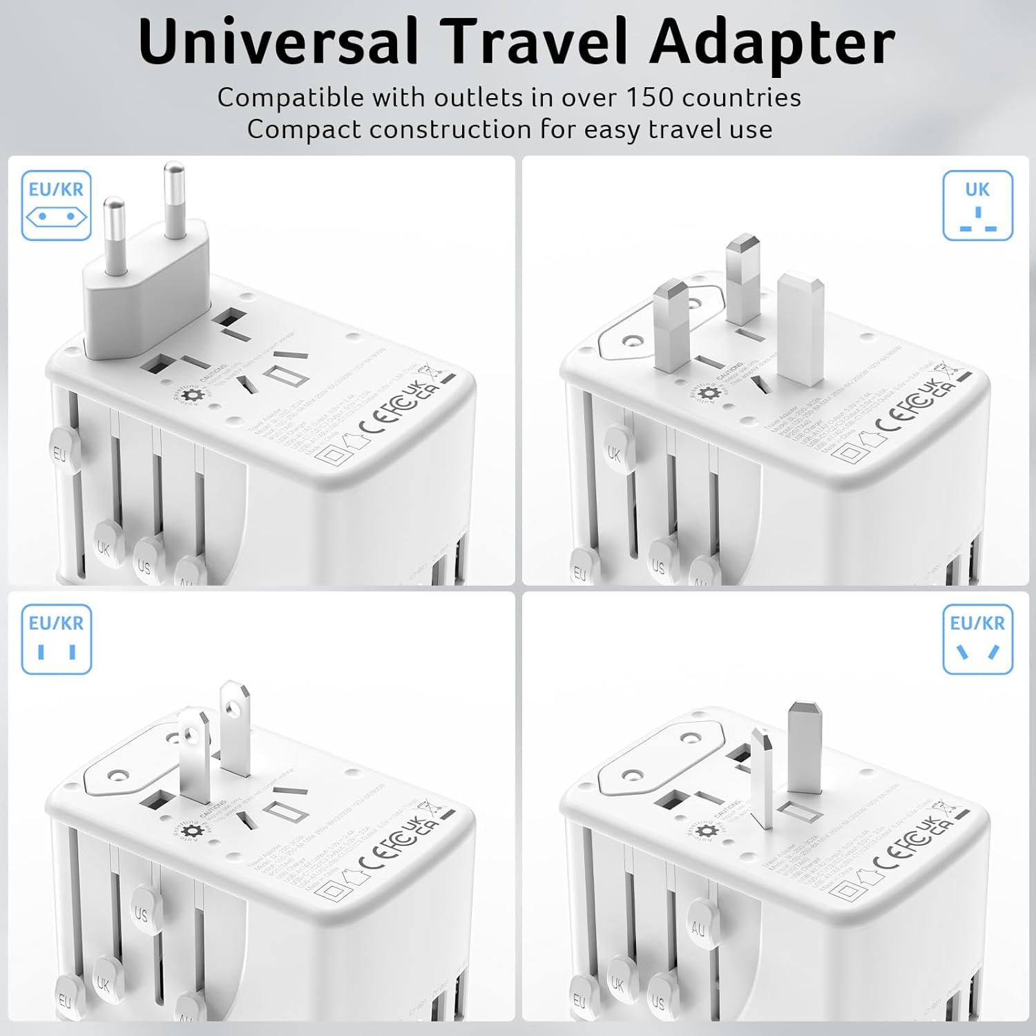 Acer Universal Travel Plug Adapter - International Power Adapter with 5 USB Ports (3 USB C) 5.8A, Worldwide Outlet Charger for USA to European UK France Germany Spain, Type C/E/F/G/I/L/A, White - Image 9
