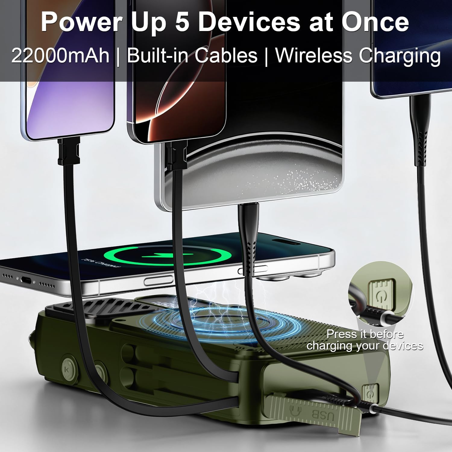 Emergency Radio&22000mAh Solar Power Bank, FM NOAA Weather Radio, Portable Hand Crank Bluetooth Radio, 20W Fast Charge Wireless Phone Charger, SOS Flashlight for Emergency/Home - Image 4