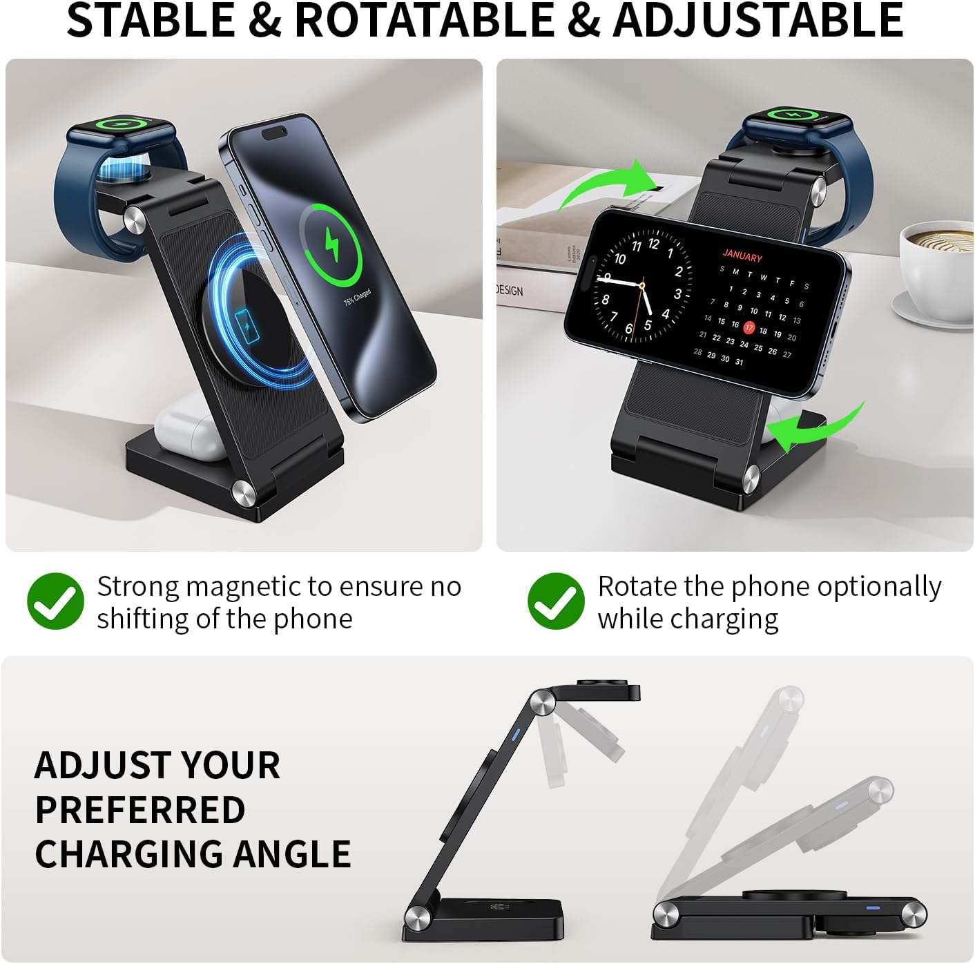 RYND 2026 Traveling Wireless Mag-Safe Fast Charging Station,Magnetic 3 in 1 Charger with Light for iPhone 16 15 14 13 12 Pro Max Plus,Apple Watch Series & Air pods 4 3 2 Pro-Gifts for Wife & Husband - Image 5