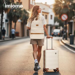 imiomo Hard Shell 20 Inch Carry on Luggage 3 Piece Set with Travel Backpack, Lightweight Hardside Carry-On Suitcase with Spinner Wheels and TSA Lock, Beige