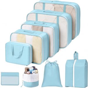 Packing Cubes for Travel – 9-Piece Luggage Packing Cubes for Suitcases Lightweight, Fits Carry-On Wrinkle-Free Mesh Bags for Efficient Travel Organization (Blue)