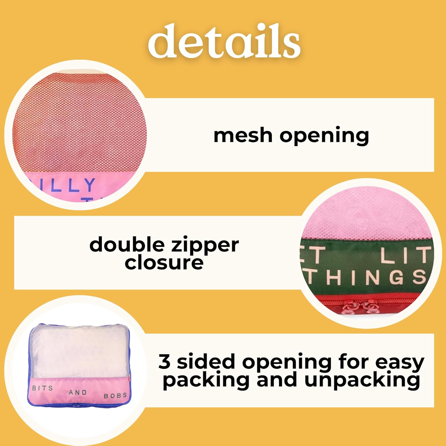 ban.do Getaway Polyester and Mesh Packing Cube Set, Includes 4 Foldable Luggage Organizers in Various Sizes, Bits and Bobs - Image 3