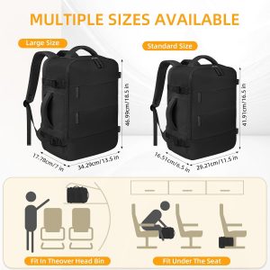 Travel Backpack For Women Men Airline Approved Carry On Backpack, Waterproof Outdoor Sports Rucksack Weekender Overnight College Business Backpack Fits 15.6 Inch Laptop – Black