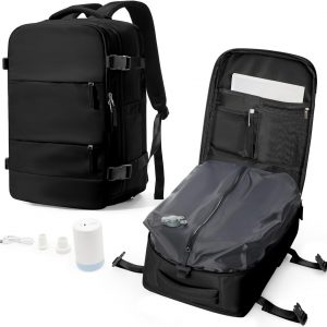 Vacuum Backpack Travel with Pump,Airbag Travel Backpack,Personal Item Carry on Vacpack Backpacks Flight Approved 18x14x8 inches for Men,Black