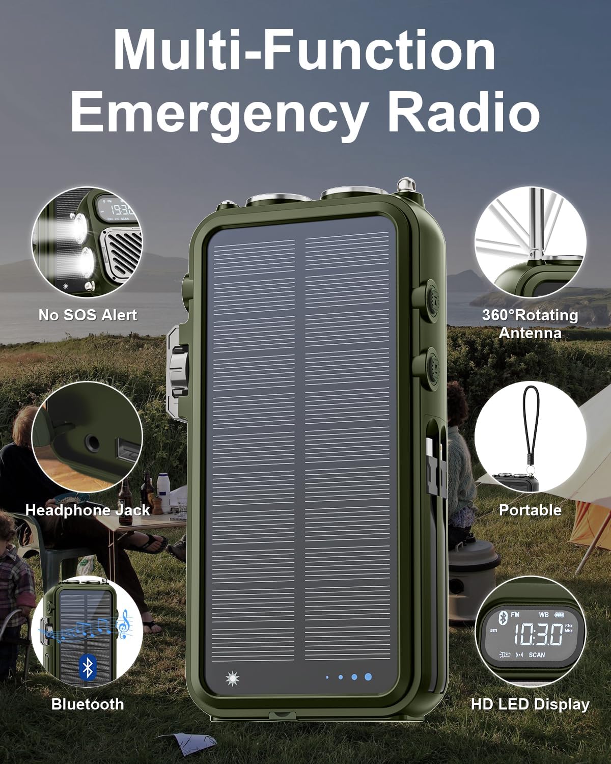 Emergency Radio&22000mAh Solar Power Bank, FM NOAA Weather Radio, Portable Hand Crank Bluetooth Radio, 20W Fast Charge Wireless Phone Charger, SOS Flashlight for Emergency/Home - Image 9