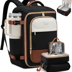 LOVEVOOK 40L Travel Backpack Carry on Flight Approved,Personal Item Bag with 3 Packing Cubes, Travel Backpack Bag for Women Fits 17″ Laptop, Water-resistant Carry On Backpack for Airplanes