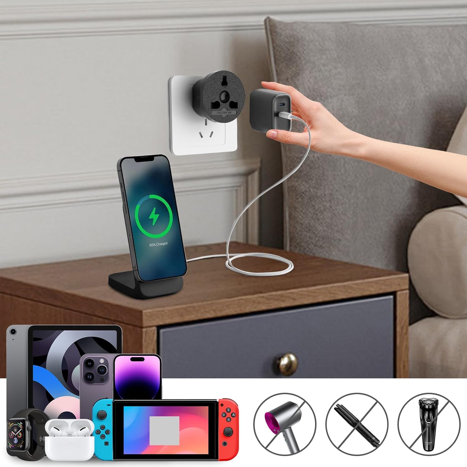 EFISH 3-in-1 Travel Power Converters,International Plug Adapter,Worldwide Universal Power Adapter, All in One Travel Plug Adapter,Perfect for European US, EU, UK, AU 160 Countries,Black - Image 4