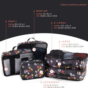 Disney Minnie Mickey Stitch Packing Cubes – Winnie the Pooh, Princess Cinderella, Cars, Toy Story 5 Piece Packing Cubes Compression – Travel Essential – Luggage Suitcase Organizer Set