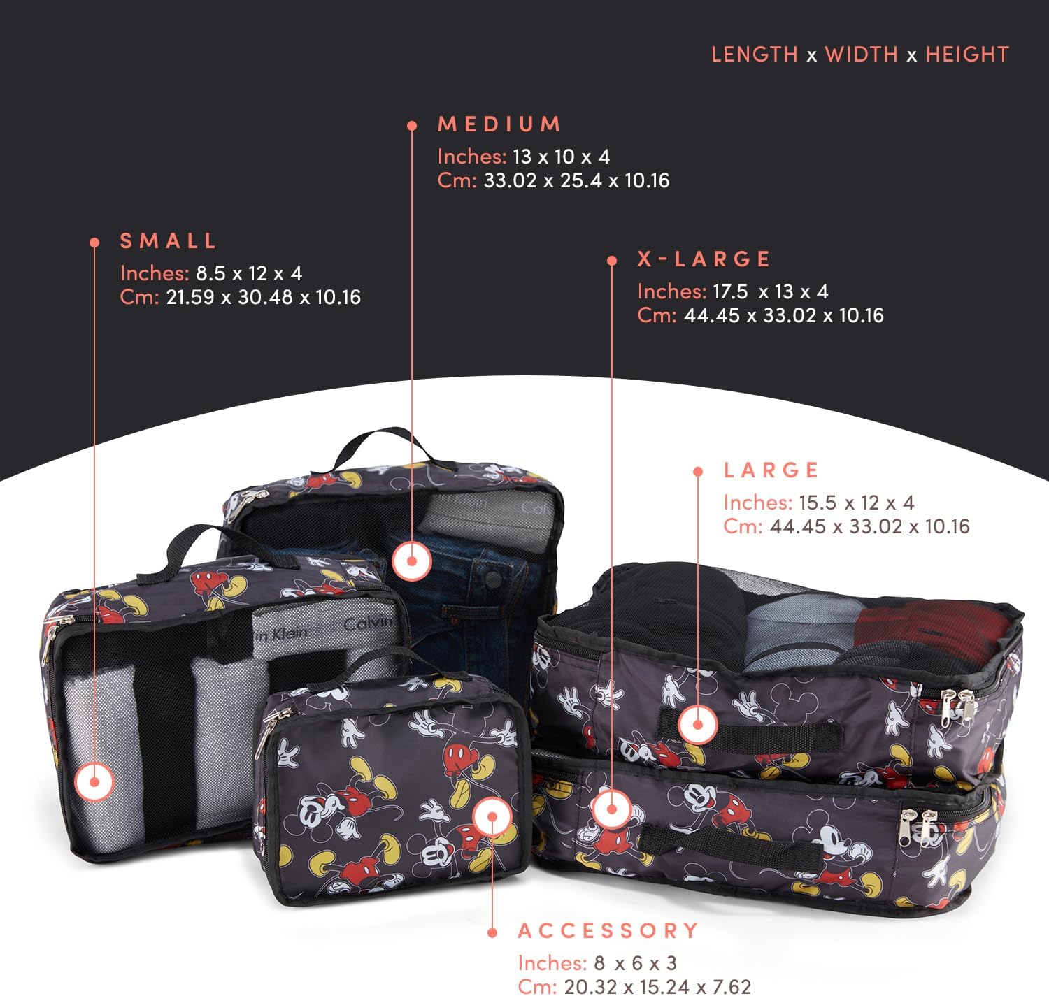 Disney Minnie Mickey Stitch Packing Cubes - Winnie the Pooh, Princess Cinderella, Cars, Toy Story 5 Piece Packing Cubes Compression - Travel Essential - Luggage Suitcase Organizer Set - Image 2