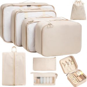 TRAILKICKER 9 Set Packing Cubes for Carry on Suitcase Travel Organizer Bags for Luggage Suitcase Organizer Bags Packing Cube Set for Packing Women Men (Beige)
