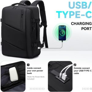 Carry on Travel Backpack for Men Women, Extra Large 40L Flight Approved Expandable Suitcase With USB/Type-C Charging Port, Victoriatourist Water Resistant Luggage Daypack Business Weekender Bag, Black