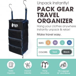 Pack Gear Hanging Carry-On Organizer – Our Standard Hanging Luggage Organizer Fits Any Carry On – Our Packing Cubes For Travel Use Mesh Windows to Make Finding Clothes Easy (Black, S)