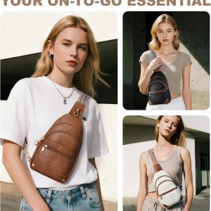 Anti Theft Crossbody Bags for Women, RFID Sling Bag Travel Purse, RFID Cross Body Purses Chest Bag for Travel Beige Brown
