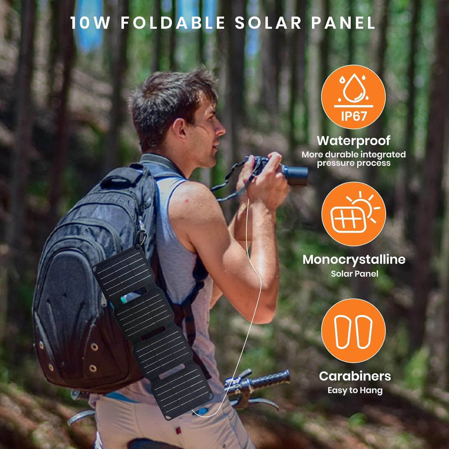 FlexSolar 10W Foldable Solar Chargers 5V USB Small Power Emergency Portable 4 Folds Panels IP67 Waterproof Camping Hiking Backpacking for Phones Flashlight Watches Small Power Banks Battery Packs - Image 7