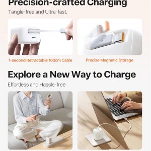 TORRAS FlexLine 67W Retractable USB C Charger Block,for iPhone 17 Charger Fast Charging, GaN Ⅲ USB C Cable with Dual-Port for MacBook Pro/Air,iPad, Samsung Galaxy S25 Ultra/iPhone 17 Pro Max, 39.37in