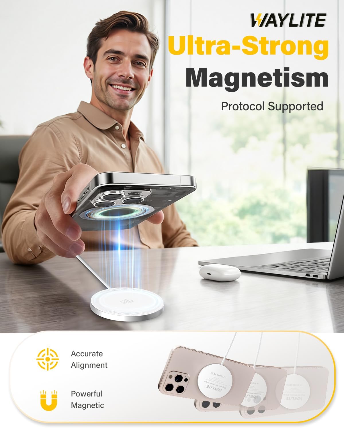 25W Magnetic Wireless Charger for iPhone 17/16, Qi2 Fast Charging Pad for iPhone 17/16/15/14/13/12 Series for AirPods, Strong Magnet, Ultra-Thin &Portable Charger Mat for Desk & Bedside (Ivory, 2Pack) - Image 3