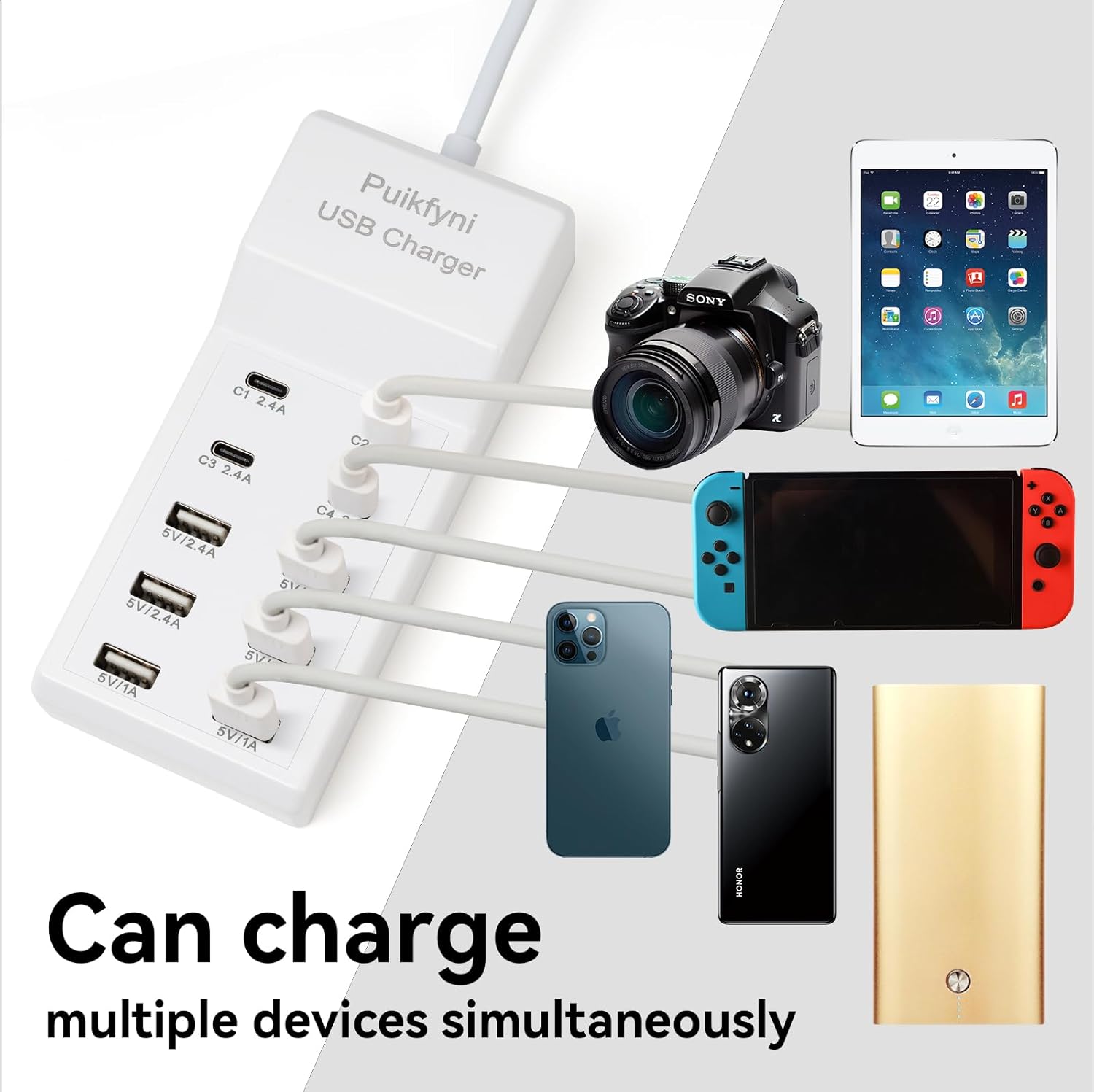 Portable USB C Charging Station,4 -C- Ports, USB Charging hub 10-Ports/USB c Charger Block for Multiple Devices Phones Tablet Smartwatch Headphones Speakers (USB-4C+6A) - Image 3
