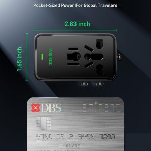 75W Tiny Universal Travel Adapter, GaN Fast Charging European Power Adapter with 5 Ports (1 AC, 1 USB-A, and 3 USB-C), Plug Adapter with Smart Chip for Over 200 Countries, PD&QC Charger