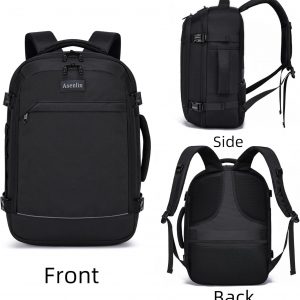 Asenlin Travel Backpack for Women and Men,Fit 15.6 Inch Carry on Backpack Flight Approved Luggage，Weekender Bag Water Resistant Laptop Backpack-Black