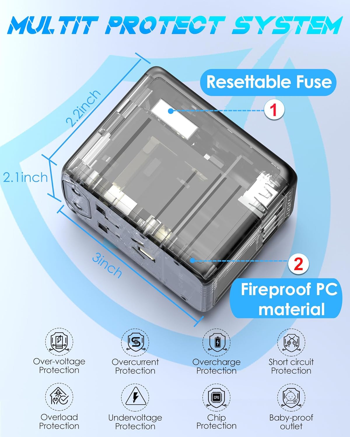 Universal Travel Adapter, 6.0A 30W 5 USB C/A Ports + 2500W AC Outlets, International Power Adapter for All USB Devices, Multi Plugs 110V 220V A/C, European Travel Plug Adapter for 200+ Countries - Image 6