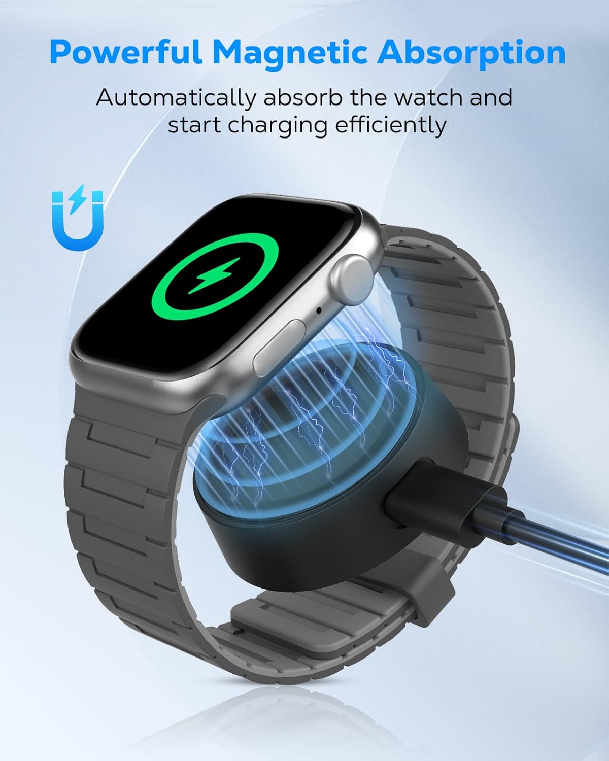 MoKo Portable Charger for Apple Watch, Magnetic Charger Adapter for iWatch Series 11 10 9 8 7 6 5 4 3 2 1, SE3/2/1, Ultra3/2/1, 5V/1A Fast Charging Dock with USB-C Port and Anti-Loss Lanyard, Black - Image 5