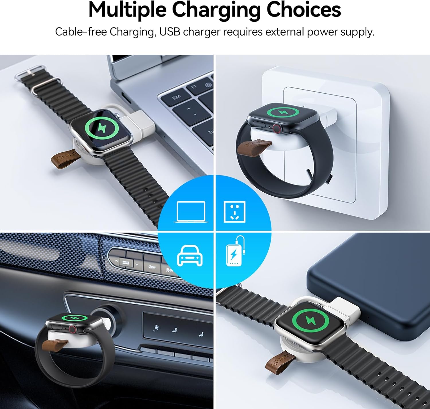 NEWDERY Charger for Apple Watch Magnetic USB C&USB A Portable Wireless iWatch Charger for Apple Watch Ultra 2/1 Series 10 9 8 7 6 5 4 3 2 1 SE, White - Image 6