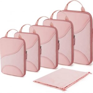 BAGSMART Compression Packing Cubes – 6 Set Travel Packing Cubes for Suitcases, Compression Suitcase Organizers with Shoe Bag