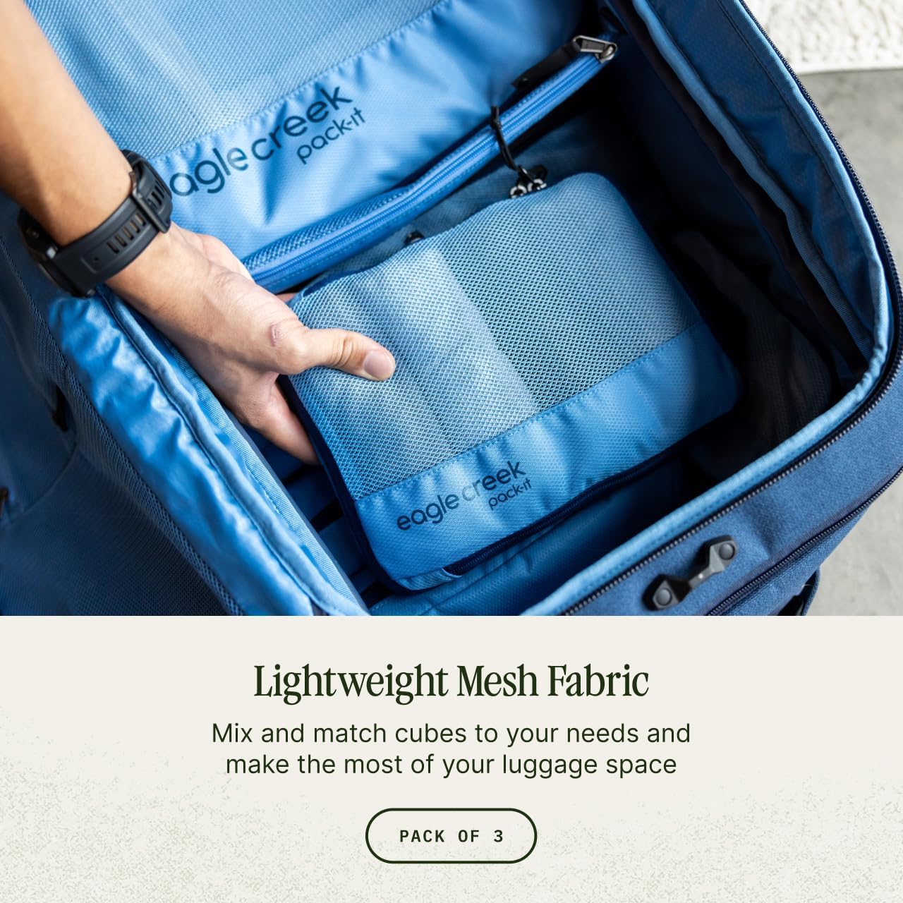 Eagle Creek Pack-It Reveal Cube Set - Packing Cubes for Compartmentalizing Luggage - Durable - Ultra-Lightweight - Water-Resistant - Easy Grab Zipper Pull - Mesh Windows - Blue Dawn - XS/S/M - Image 3