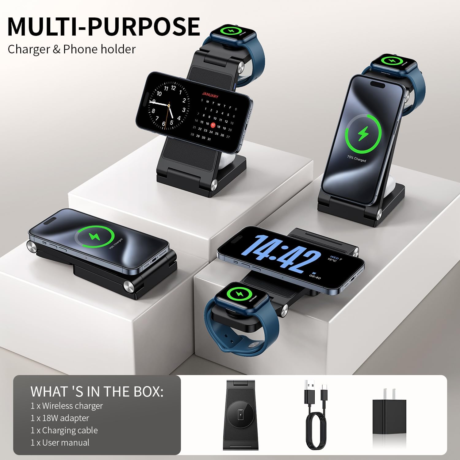 RYND 2026 Traveling Wireless Mag-Safe Fast Charging Station,Magnetic 3 in 1 Charger with Light for iPhone 16 15 14 13 12 Pro Max Plus,Apple Watch Series & Air pods 4 3 2 Pro-Gifts for Wife & Husband - Image 2