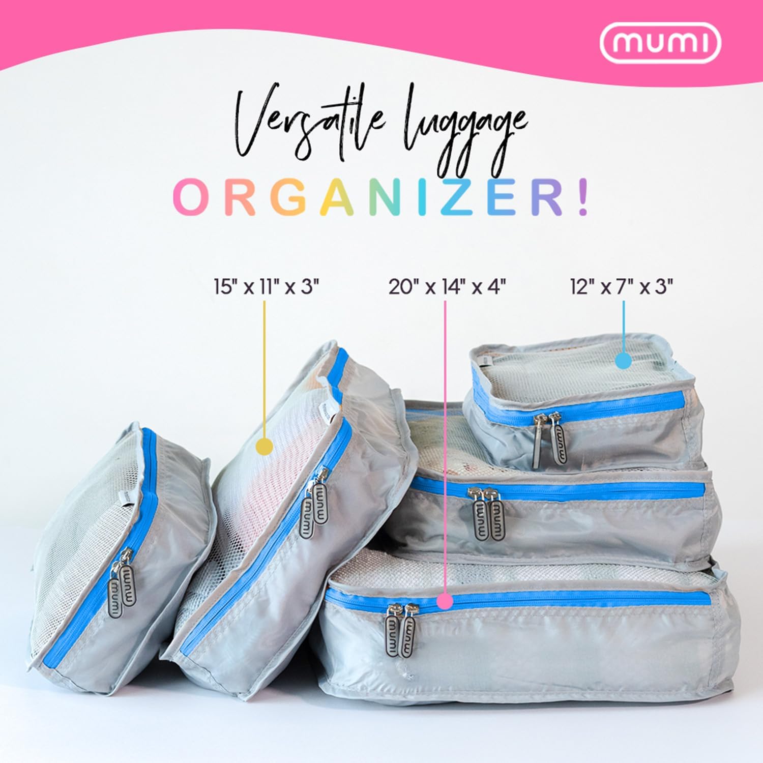 MUMI Packing Cubes - 5 Compression Packing Cubes for Travel, Luggage Organizer Bags for Suitcases, Carry-On, Duffle or Backpack – Mesh, Waterproof Bags for Clothes, Kids & Travel Accessories - Pink - Image 5