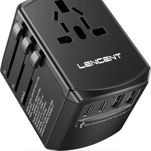 LENCENT Universal Travel Power Adapter, International AC Plug Adaptor with 2 USB C 2 USB A Ports Wall Charger Worldwide Travel Essentials for US to EU UK Ireland Australia (Type C/G/A/I) Black