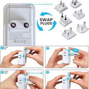 VINTAR Universal Travel Adapter Kit, International Power Adapter with 3 USB Ports (2 USB C) 4 AC Outlets, Type A,C,G,D,I,M Detachable Attachments, Travel Adapter Worldwide for US/EU/UK/India/Africa