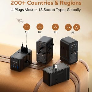 MOMAX GaN 205W Universal Travel Adapter, 9-in-1 European Travel Plug Adapter, 6 USB-C PD Fast Charging & 1 USB-A QC, 2 AC, International Power Adapter UK AUS JP, Travel Essentials