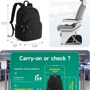 BAGSMART College Laptop Backpack, Travel Backpack for Women, Quilted Casual Daypack, Water-Resistant Bookbag for 15.6 Inch Laptop, Black