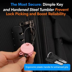 Forge TSA Approved Luggage Locks Ultra-Secure Dimple Key Cable Locks for Travel with Zinc Alloy Body- 2 Pink Locks