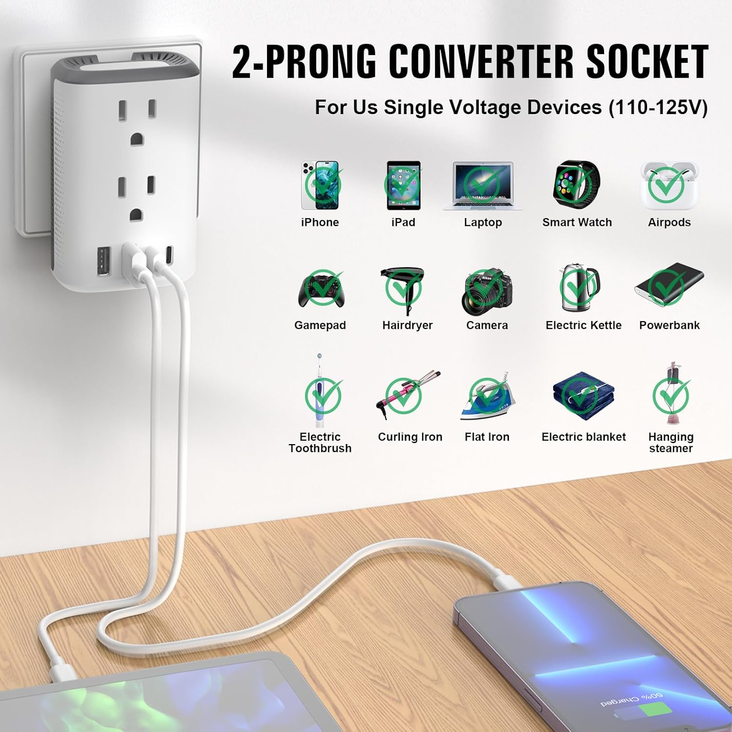 Voltage Converter Us to Europe, 220v to 110v Power Converter Combo, European Plug Converter 2300w Travel Adapter Worldwide, Step Down European, Travel Adapter Worldwide. - Image 5