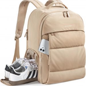 BAGSMART 30L Travel Backpack for Women, Carry on Backpack for Airplanes, Gym Backpack with Shoe Compartment, Lightweight Travel Bag Fits 15.6 Inch, Water-Resistant, Desert