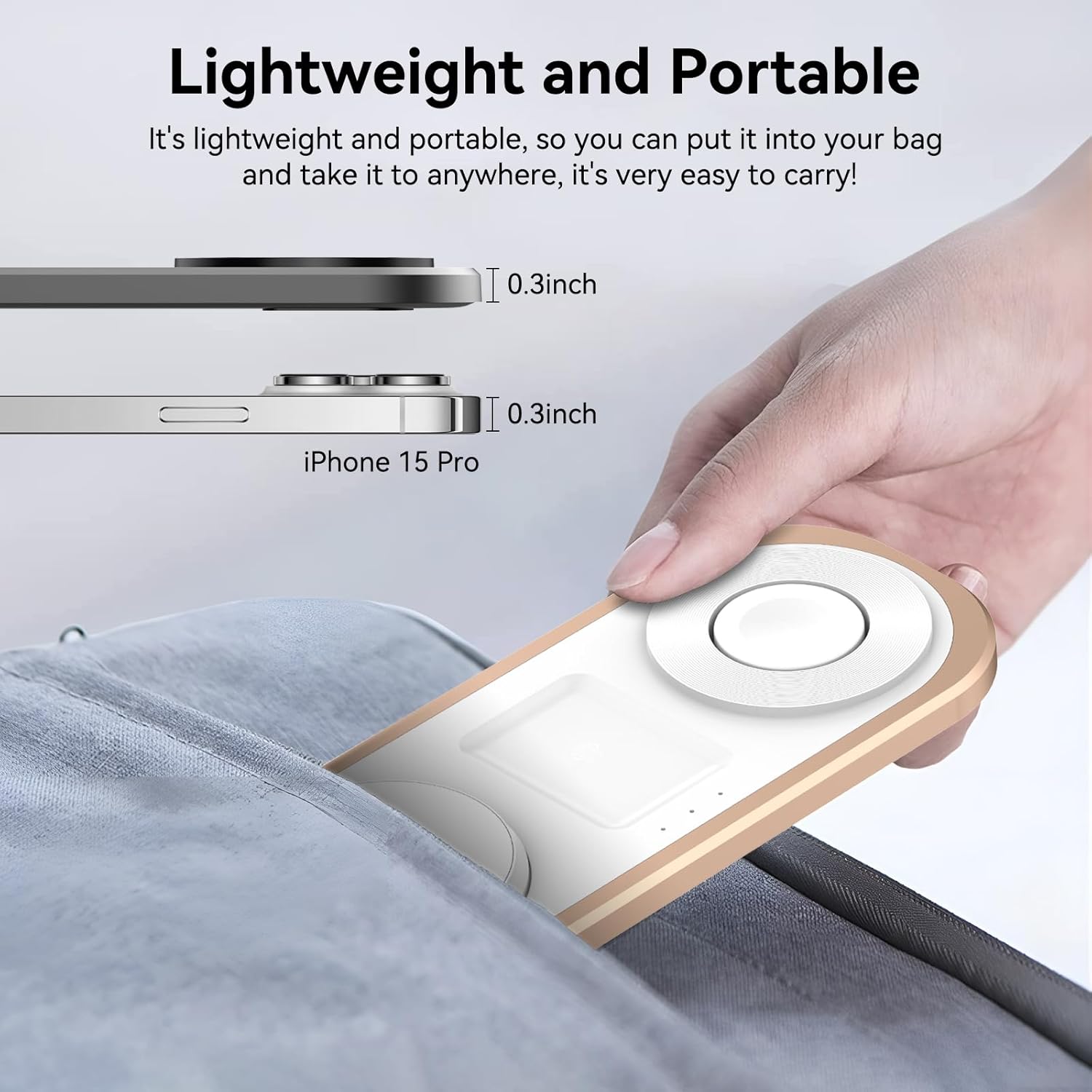 3 in 1 Fast Wireless Charger Stand for iPhone, Foldable Travel Charging Station for Magsafe for iPhone 17/Air/16/15/14/13/12 Series, Apple Watch Series, AirPods pro/2/3/4, Gifts for Women Men (Golden) - Image 5