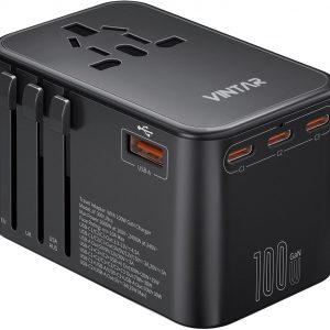 Universal Travel Adapter, VINTAR 100W GaN International Power Adapter with 3 USB C PD and 1 USB A QC, All in One Plug Adapter, Travel Adapter Worldwide for EU/UK/USA/AUS(Type C/G/A/I)