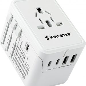 Universal International Plug Travel Adapter, 6 in 1 Wall Charger with 3 Type-C 5.8A 29W PD Fast Charging & 2 USB-A 5.8A & Multi AC Outlet Adaptor for USA EU UK AUS 200+ Countries