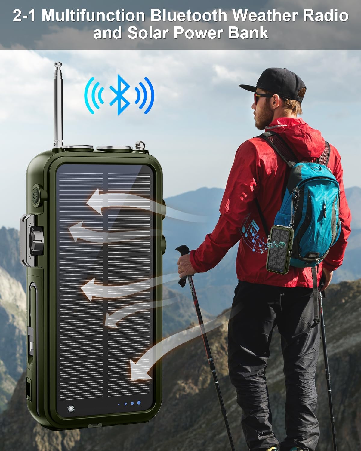 Emergency Radio&22000mAh Solar Power Bank, FM NOAA Weather Radio, Portable Hand Crank Bluetooth Radio, 20W Fast Charge Wireless Phone Charger, SOS Flashlight for Emergency/Home - Image 8