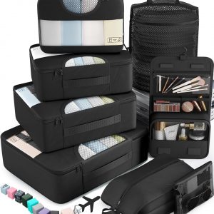 Veken 10 Set/8 Set Packing Cubes for Travel Essentials, Suitcase Organizer Bags in 4 Sizes, Carry-On Luggage Accessories with Laundry & Toiletry Bag, Airplane Must-Have, Road Trip & Camp Gifts for Men