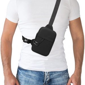 Peicees Small Anti-theft Sling Bag for Men Women Waterproof Mini Crossbody Backpack Chest Bag Travel Passport Phone Holder, Black