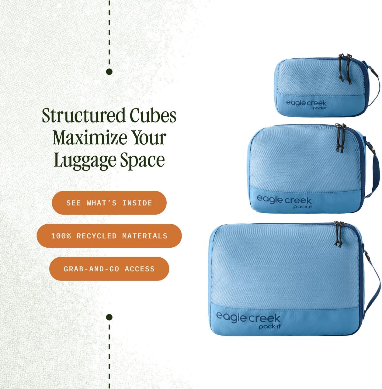 Eagle Creek Pack-It Reveal Cube Set - Packing Cubes for Compartmentalizing Luggage - Durable - Ultra-Lightweight - Water-Resistant - Easy Grab Zipper Pull - Mesh Windows - Blue Dawn - XS/S/M - Image 2