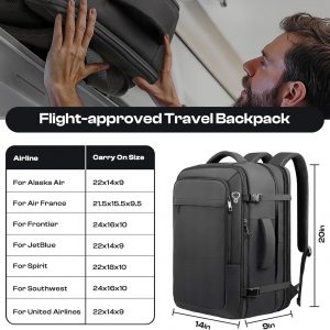 Carry on Backpack, Extra Large 40L-50L Travel Backpack TSA Approved, Expandable Laptop Bagpack, Water Resistant Bag Compatible with 17.3 inch Laptops, Black