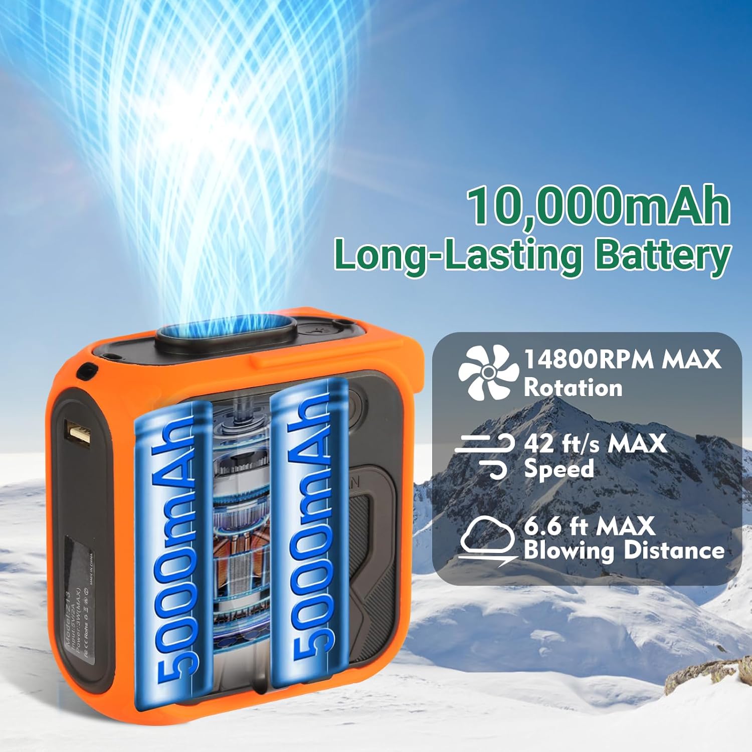 Portable Waist Fan with 5 Speeds & LED Flashlight & 10000mAh Power Bank for Smart Phone Birthday Gift Personal Waist Belt Wearable Cooling Fans for Outdoor Camping Travel Adventure - Image 2