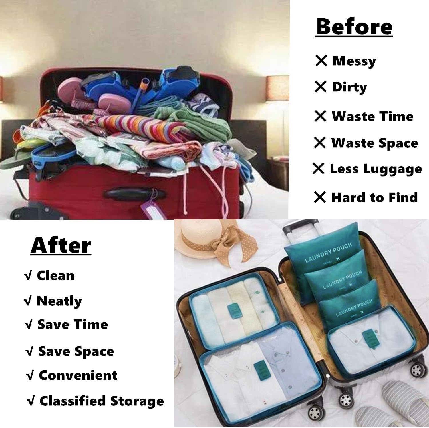 6 Pack Packing Cubes for Suitcases - Compression Luggage Packing Organizers with Laundry Pouch - Travel Storage Bags for Travel Accessories, Clothes, Cosmetics, Toiletries - Dark Green - Image 3